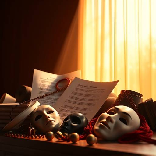 Livres et accessoires pour cours d'art dramatique, y compris des scripts, des masques et des accessoires de scène